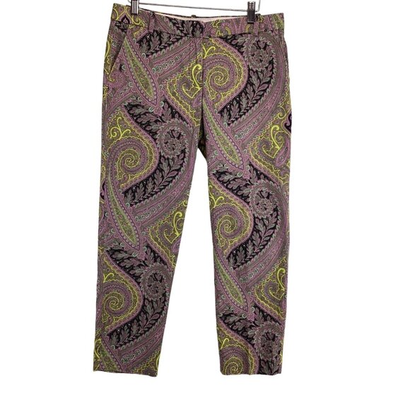 J.Crew Cafe Capri Pants Paisley Print Size 6 Purple & Black Soveriegn - Picture 1 of 8
